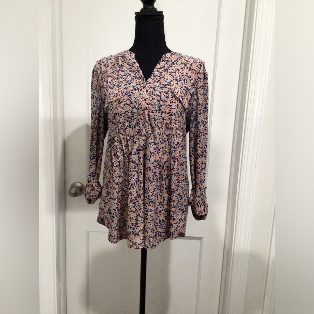 Orange and blue pattern long sleeve loose fitting shirt